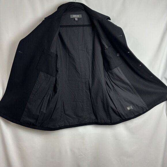 Lg Black Wool Blend Lined Double Breasted Long Sleeve Collar Button Pocket Coat - Picture 4 of 11